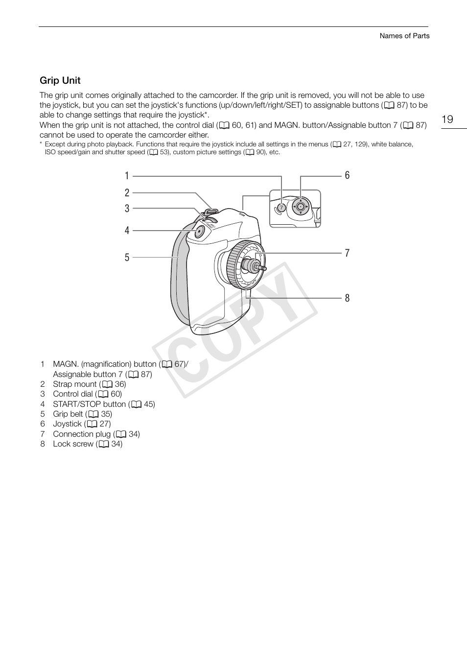 Grip unit, Grip unit 19, Cop y | Canon EOS C100 User Manual | Page 19 / 166