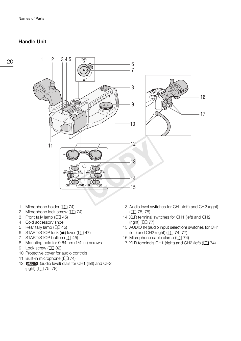 Handle unit, Handle unit 20, Cop y | Canon EOS C100 User Manual | Page 20 / 166