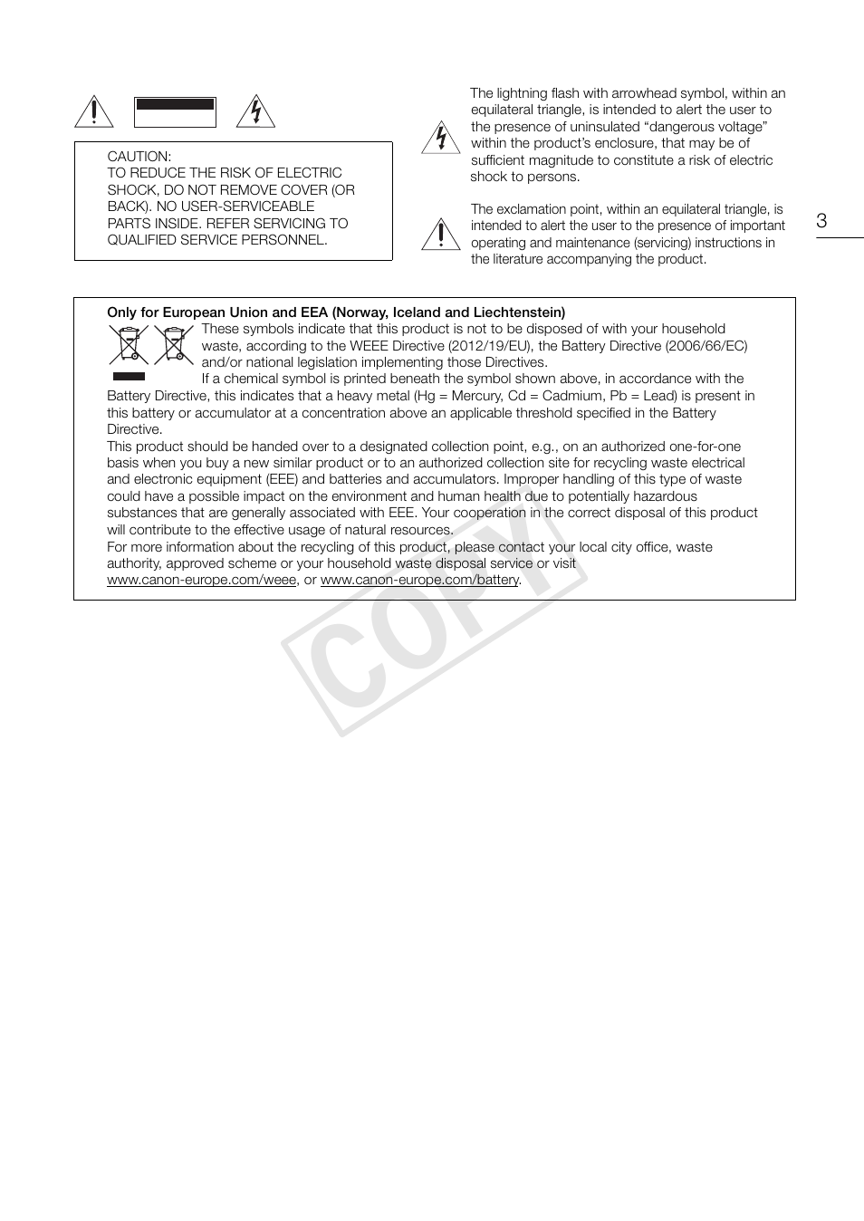 Cop y | Canon EOS C100 User Manual | Page 3 / 166