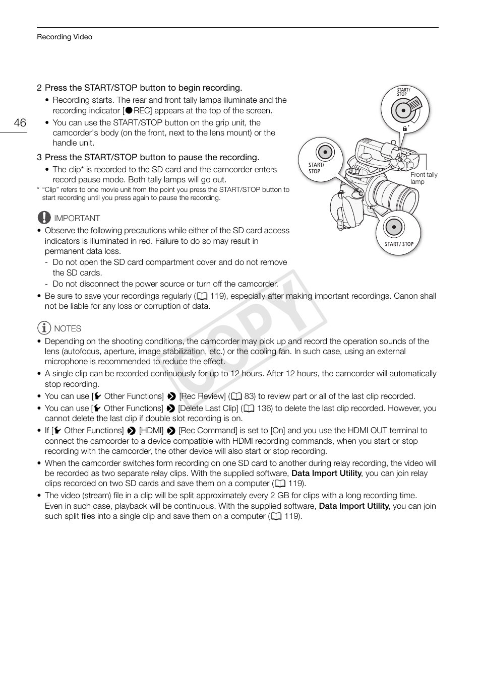 Cop y | Canon EOS C100 User Manual | Page 46 / 166