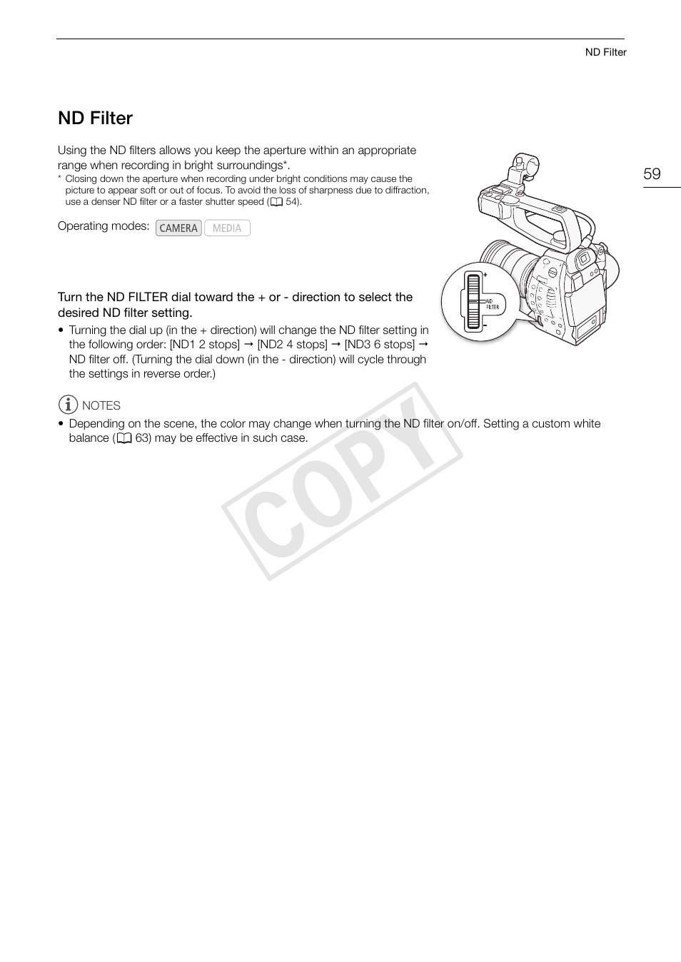 Nd filter, Nd filter 59, Cop y | Canon EOS C100 User Manual | Page 59 / 166