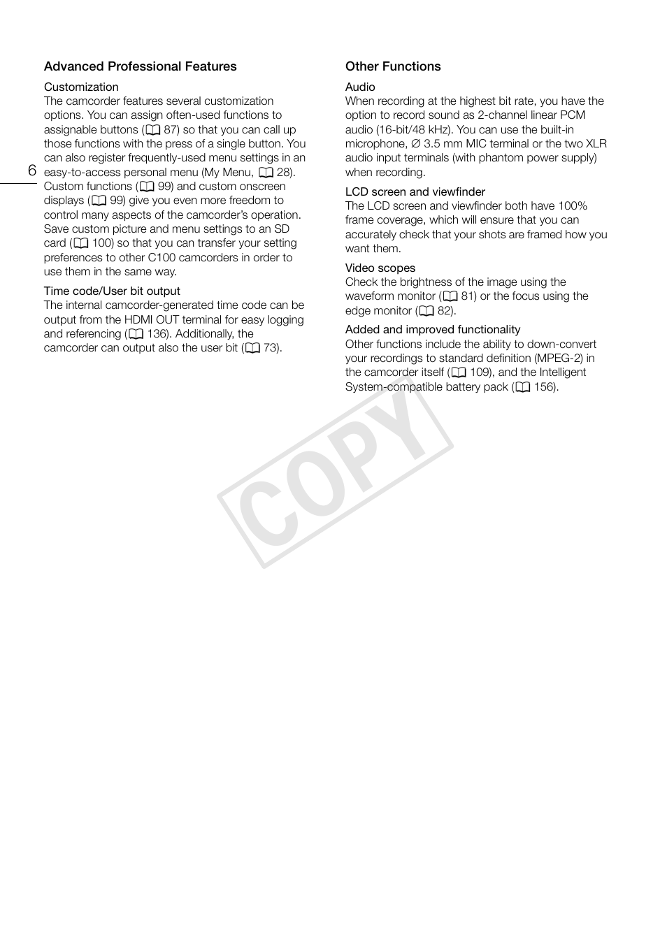 Cop y | Canon EOS C100 User Manual | Page 6 / 166