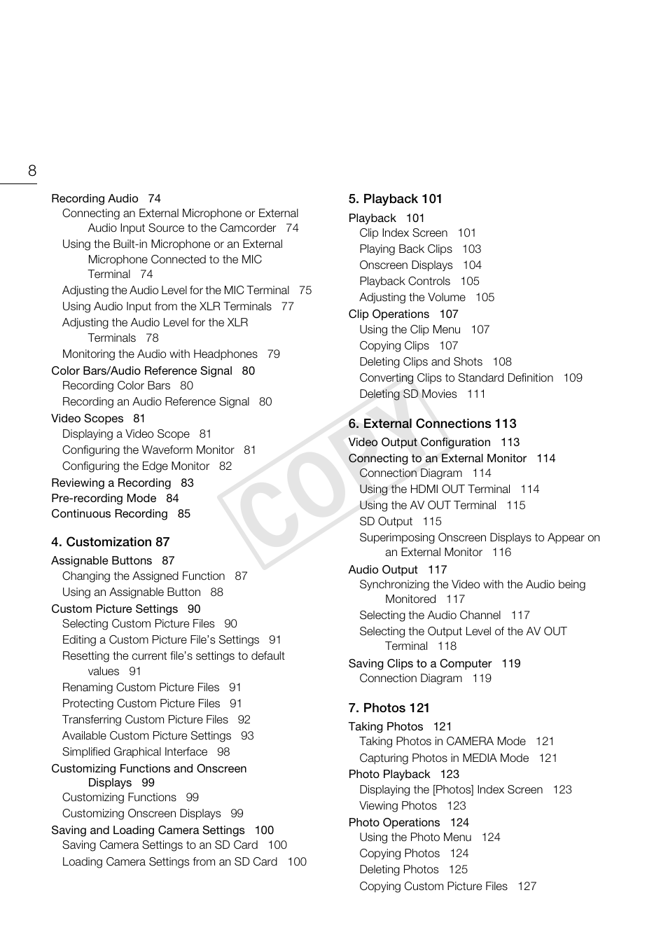 C op y | Canon EOS C100 User Manual | Page 8 / 166