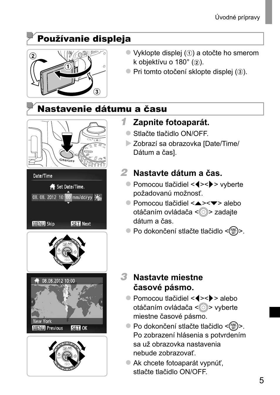 Používanie displeja, Nastavenie dátumu a času | Canon PowerShot SX50 HS User Manual | Page 109 / 146