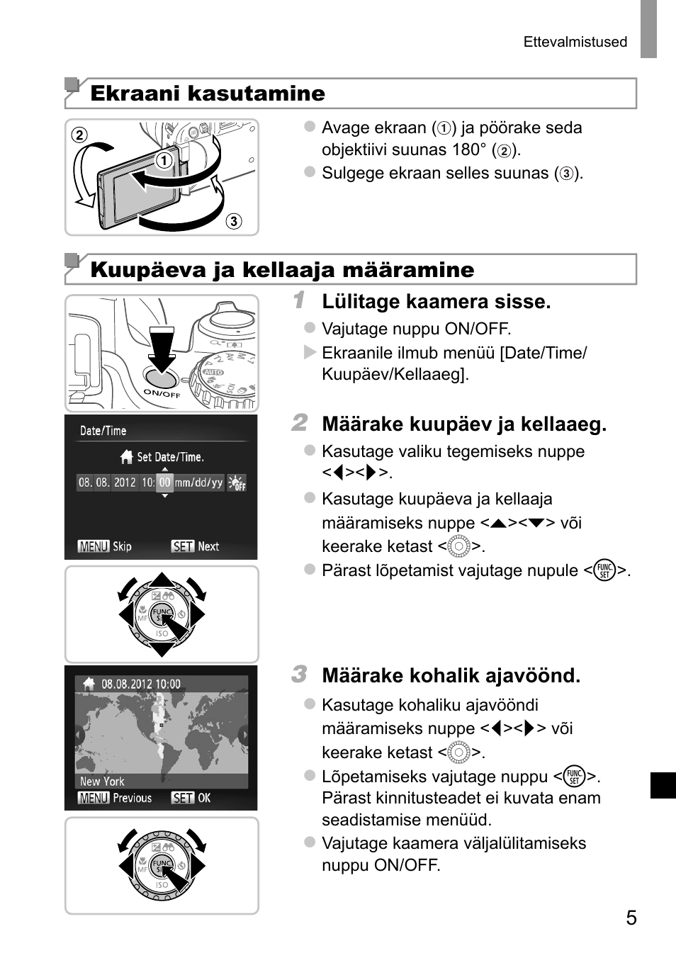 Ekraani kasutamine, Kuupäeva ja kellaaja määramine | Canon PowerShot SX50 HS User Manual | Page 117 / 146