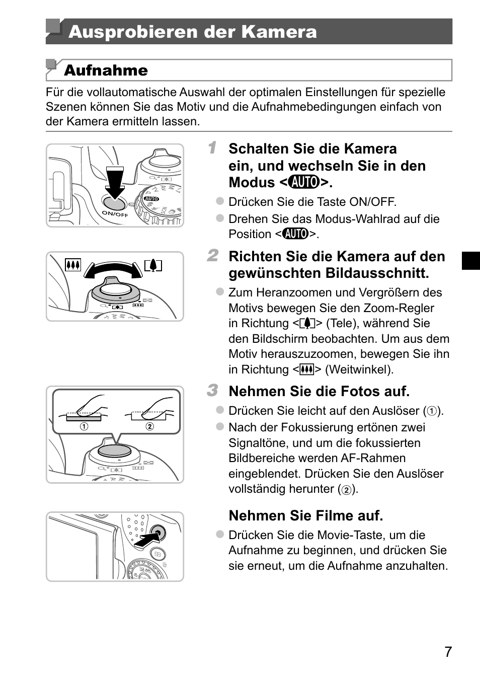 Ausprobieren der kamera | Canon PowerShot SX50 HS User Manual | Page 15 / 146