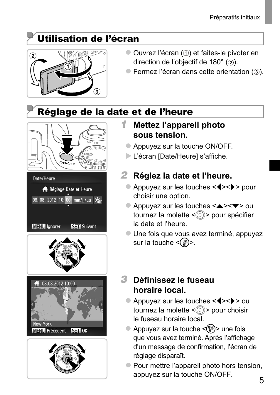 Utilisation de l’écran, Réglage de la date et de l’heure | Canon PowerShot SX50 HS User Manual | Page 21 / 146