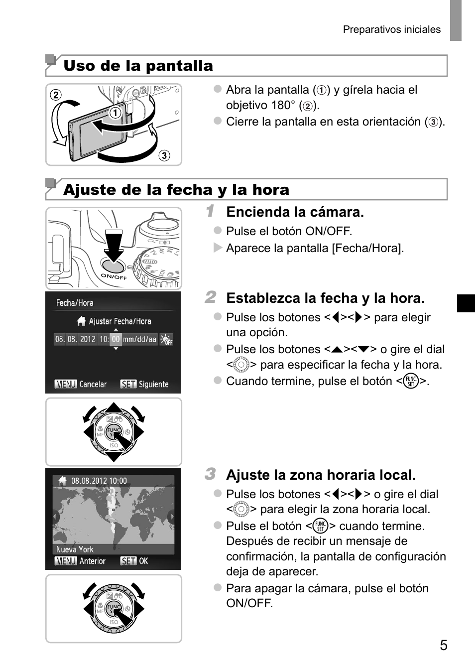 Uso de la pantalla, Ajuste de la fecha y la hora | Canon PowerShot SX50 HS User Manual | Page 29 / 146