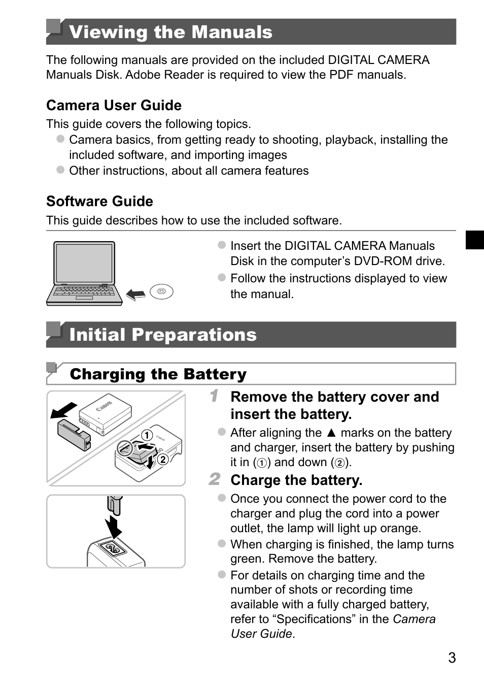 Viewing the manuals, Initial preparations | Canon PowerShot SX50 HS User Manual | Page 3 / 146