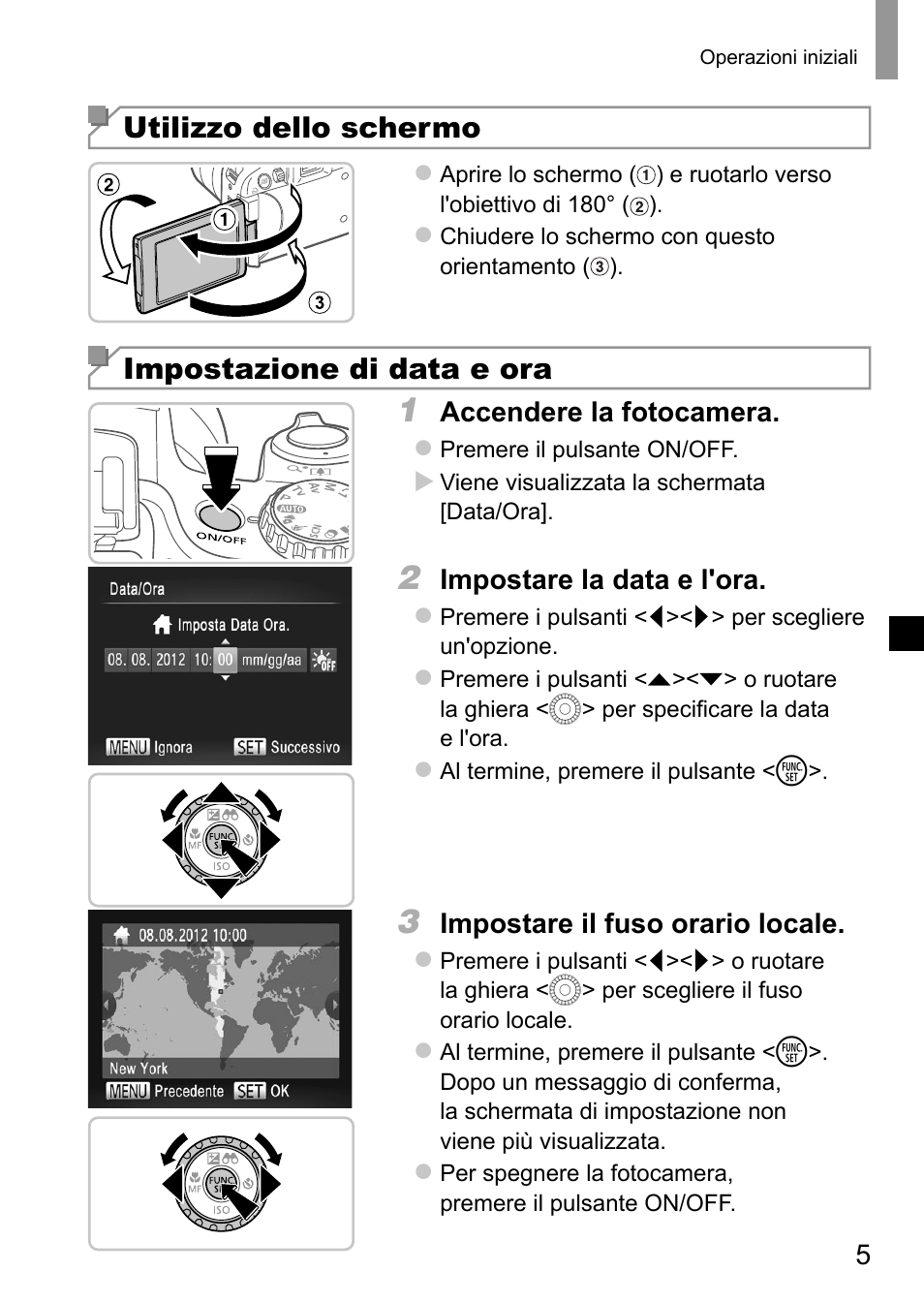 Utilizzo dello schermo, Impostazione di data e ora | Canon PowerShot SX50 HS User Manual | Page 37 / 146
