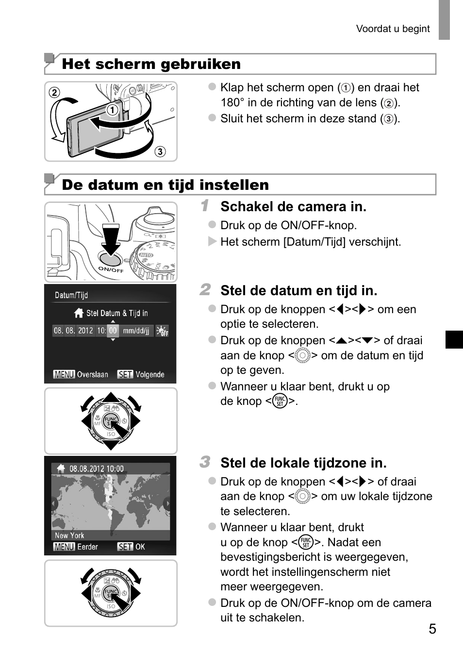 Het scherm gebruiken, De datum en tijd instellen | Canon PowerShot SX50 HS User Manual | Page 45 / 146