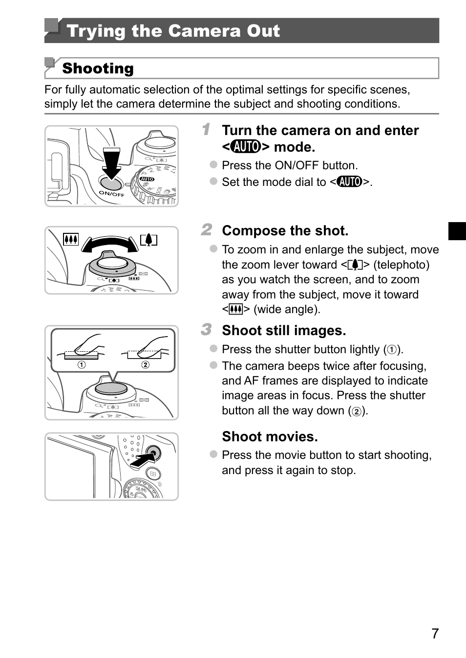Trying the camera out | Canon PowerShot SX50 HS User Manual | Page 7 / 146
