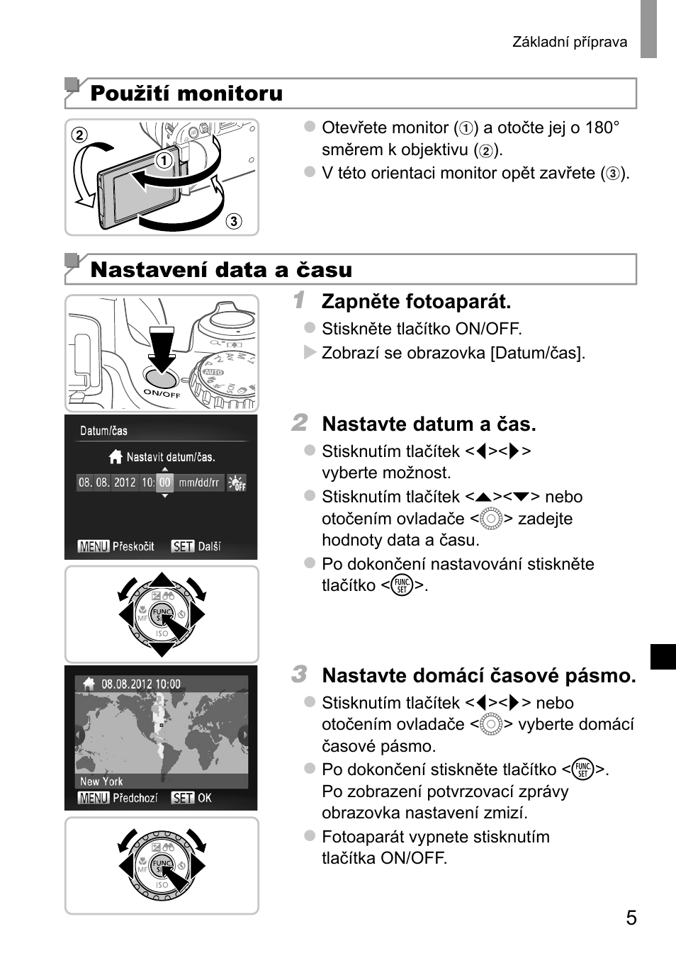 Použití monitoru, Nastavení data a času | Canon PowerShot SX50 HS User Manual | Page 85 / 146