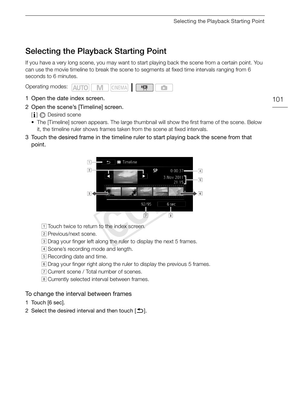 Selecting the playback starting, Point 101, Cop y | Canon XA10 User Manual | Page 101 / 187