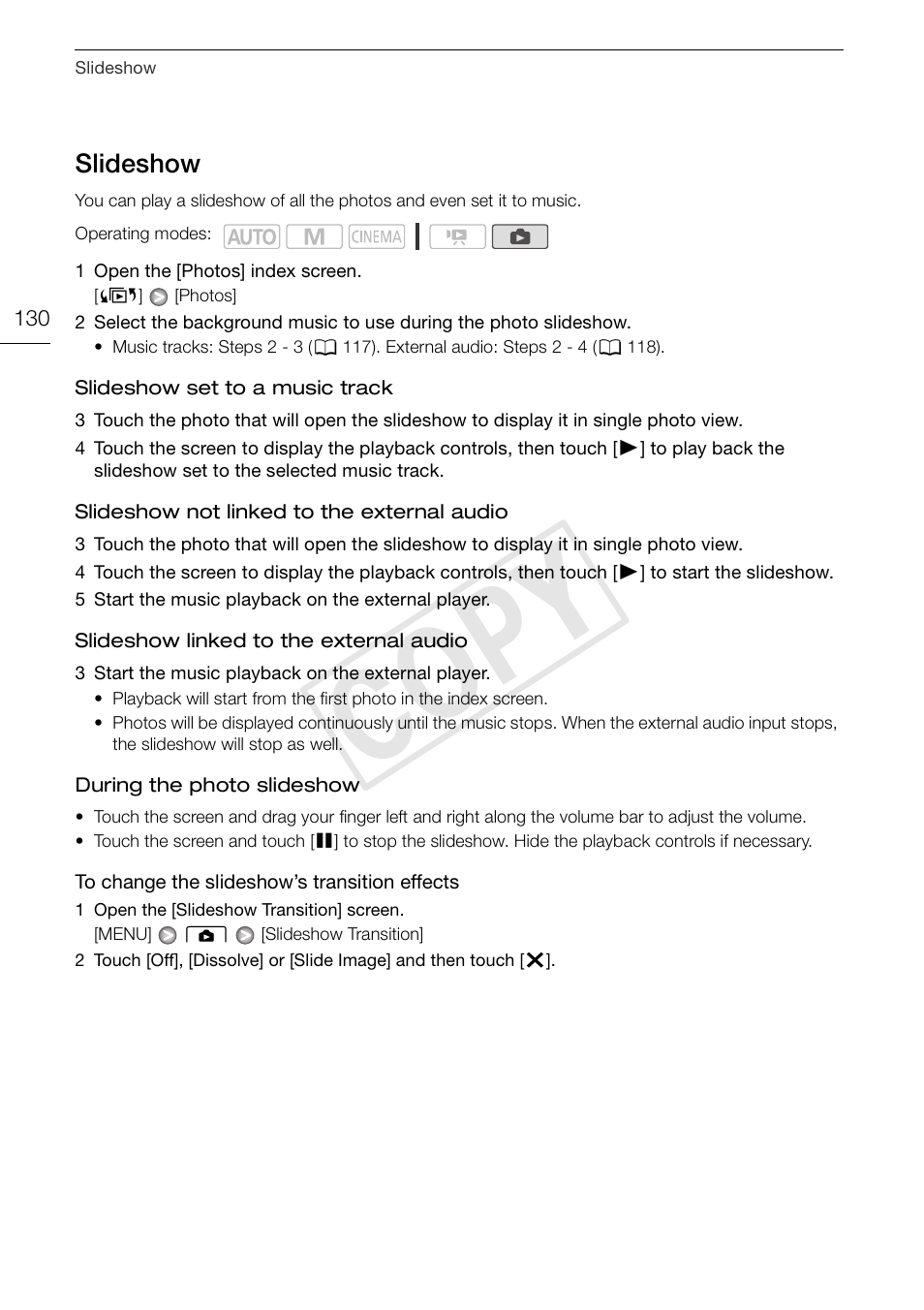 Slideshow 130, Cop y | Canon XA10 User Manual | Page 130 / 187