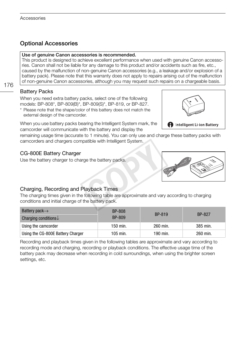 Optional accessories 176, Cop y | Canon XA10 User Manual | Page 176 / 187