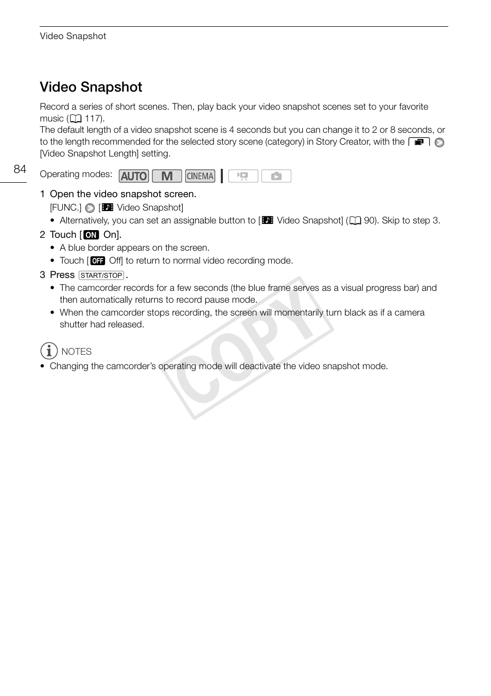 Video snapshot 84, Cop y | Canon XA10 User Manual | Page 84 / 187