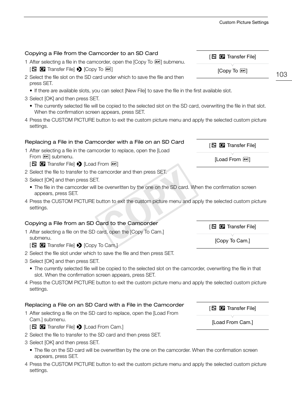 Cop y | Canon EOS C300 User Manual | Page 103 / 186