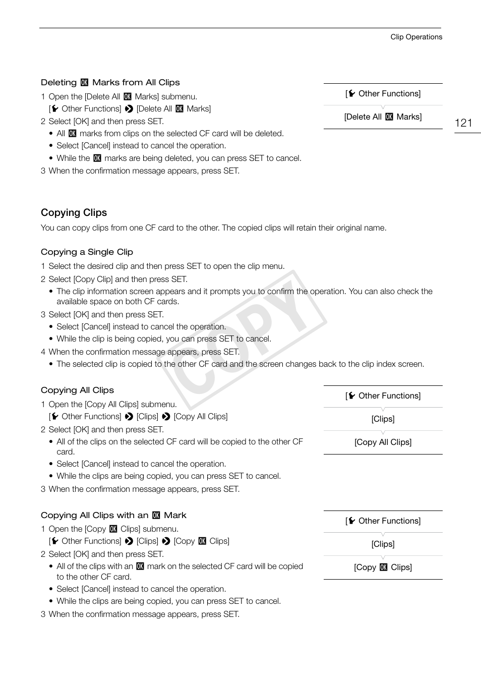 Copying clips 121, Cop y | Canon EOS C300 User Manual | Page 121 / 186