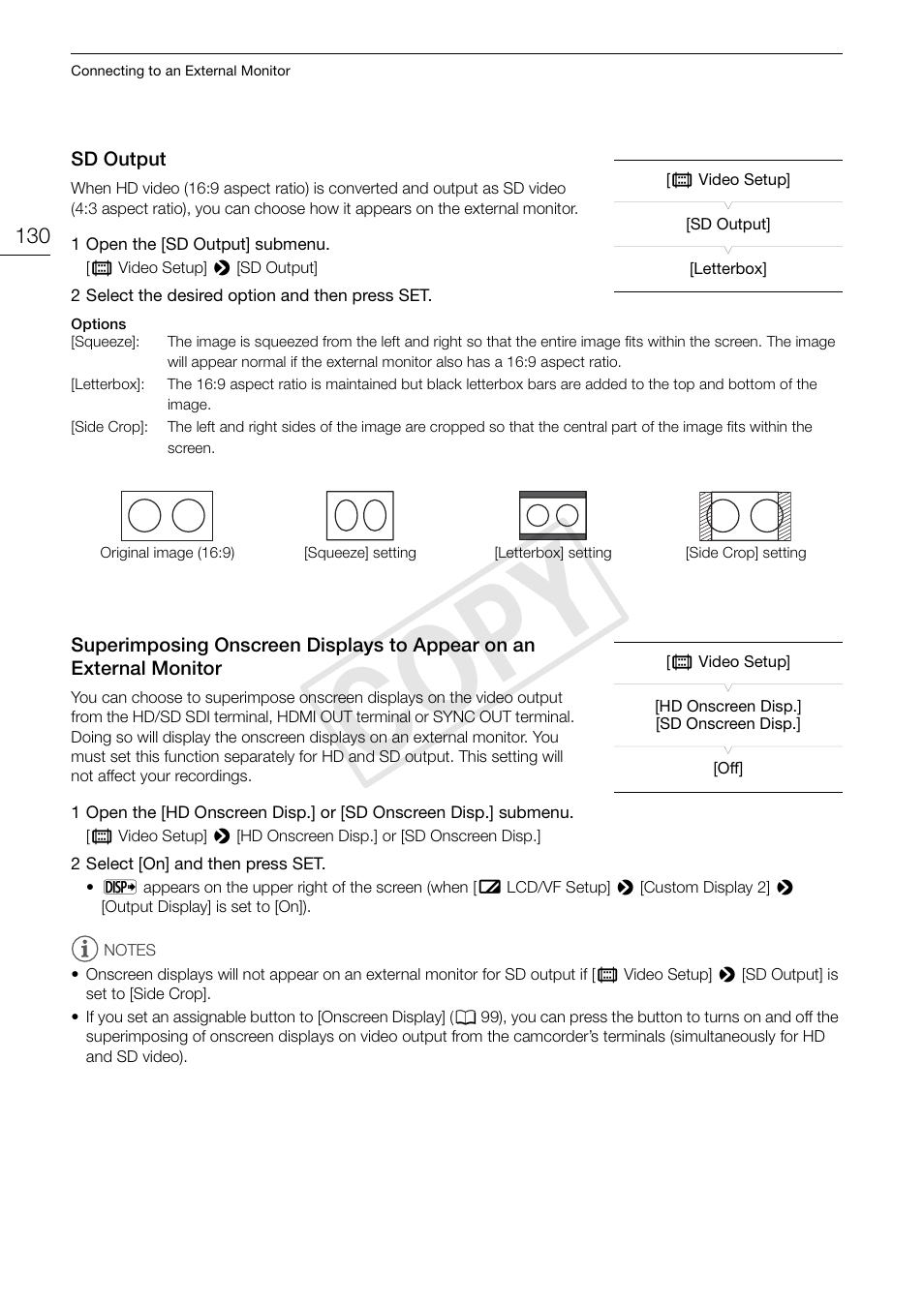 An external monitor 130, Cop y | Canon EOS C300 User Manual | Page 130 / 186