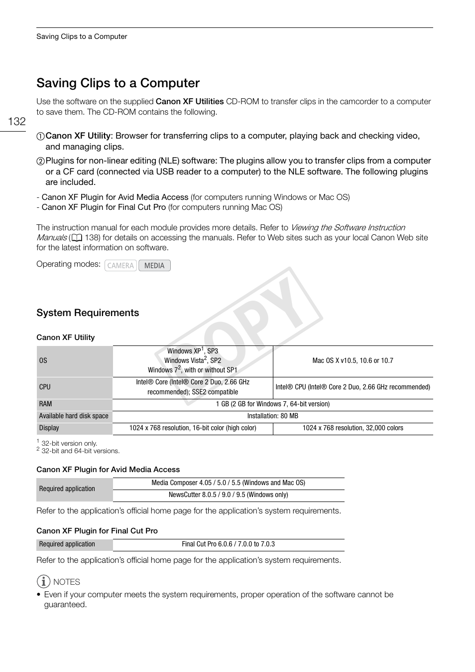 Saving clips to a computer 132, System requirements 132, Cop y | Saving clips to a computer | Canon EOS C300 User Manual | Page 132 / 186