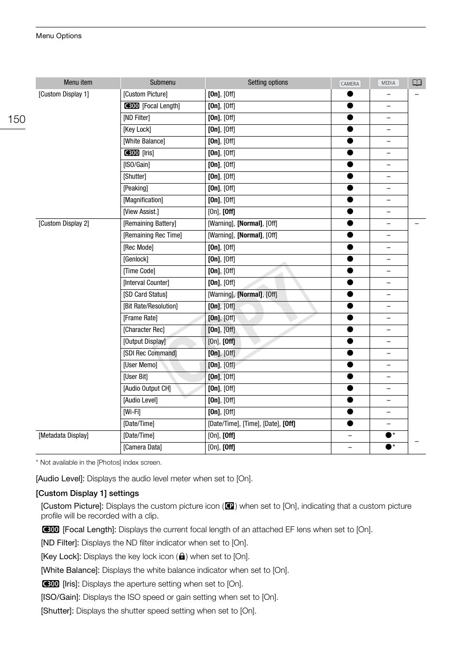 Cop y | Canon EOS C300 User Manual | Page 150 / 186