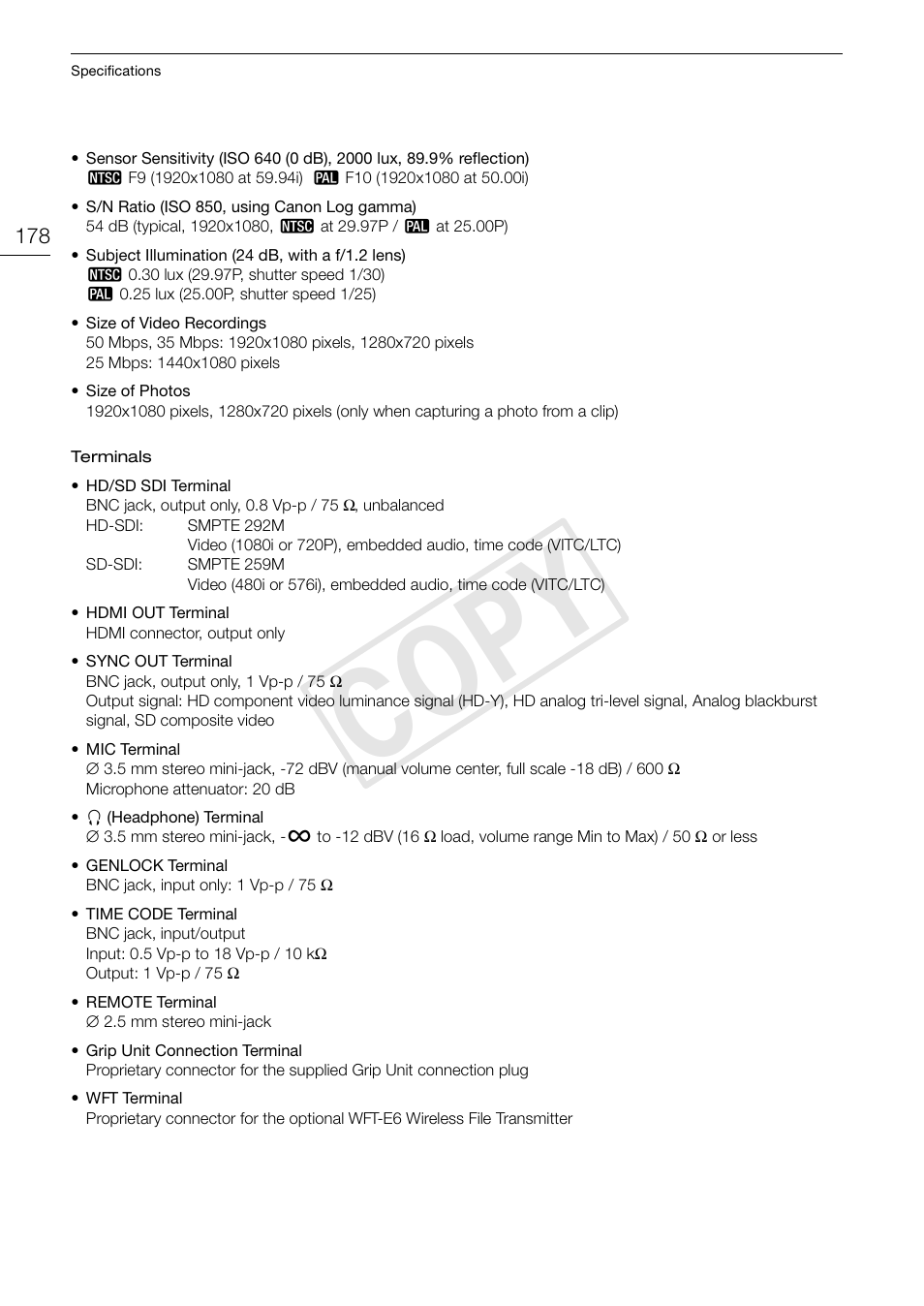 Cop y | Canon EOS C300 User Manual | Page 178 / 186