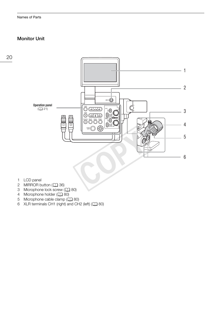 Monitor unit 20, Cop y | Canon EOS C300 User Manual | Page 20 / 186