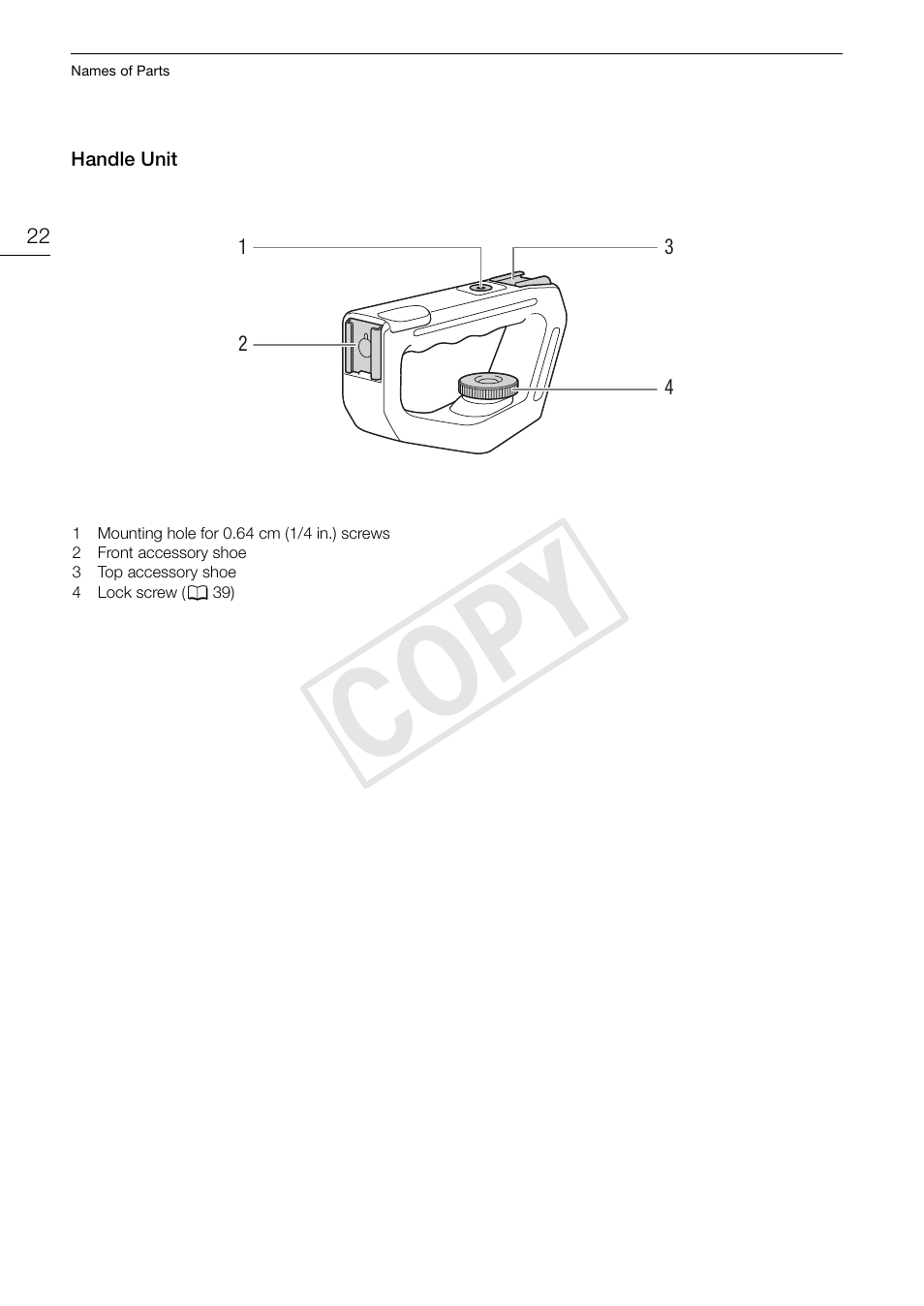 Handle unit 22, Cop y | Canon EOS C300 User Manual | Page 22 / 186