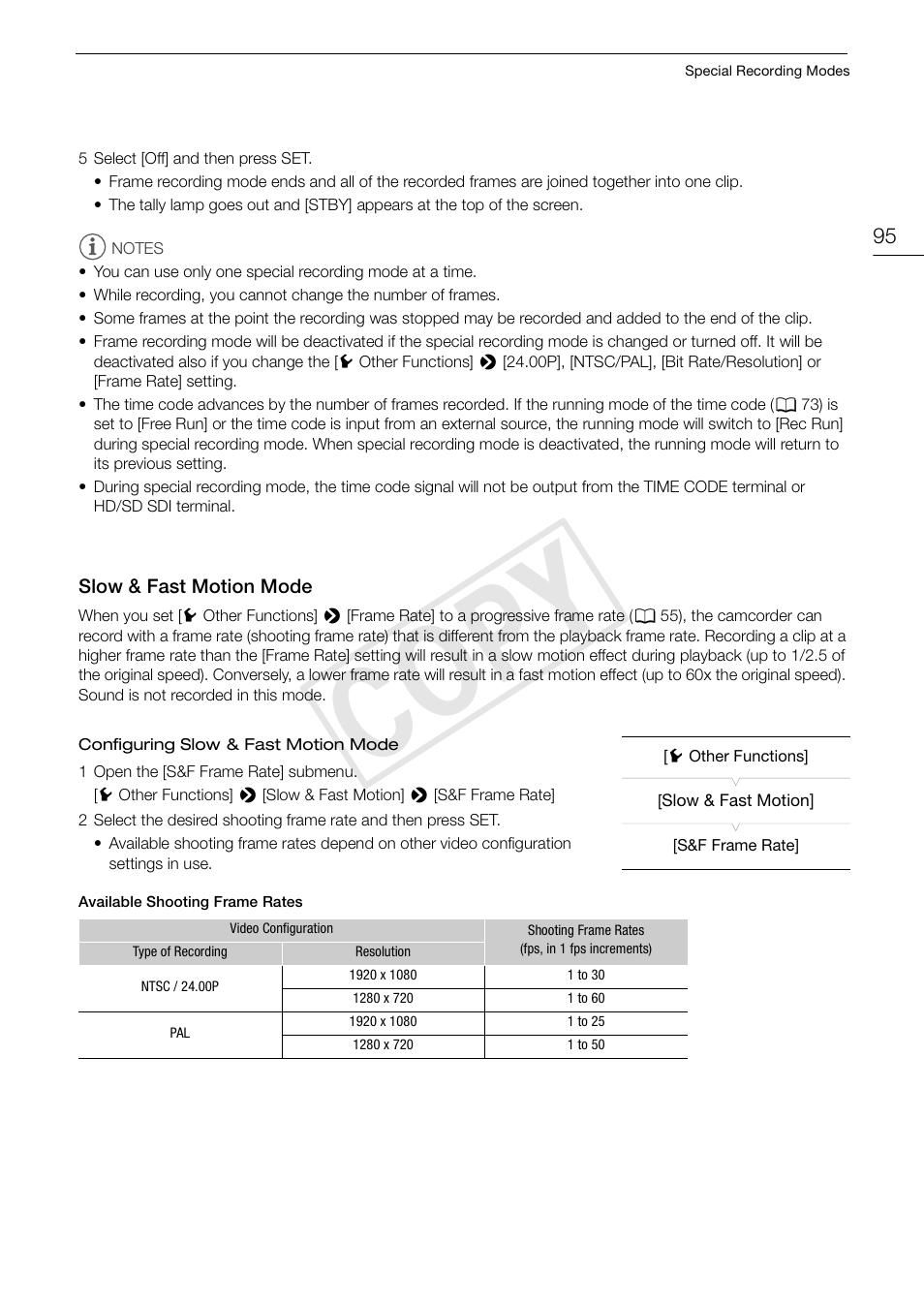 Slow & fast motion mode 95, Cop y | Canon EOS C300 User Manual | Page 95 / 186