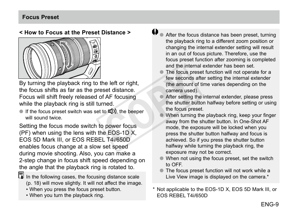 Cop y | Canon EF 200-400mm f4L IS USM Extender 1.4x User Manual | Page 10 / 29