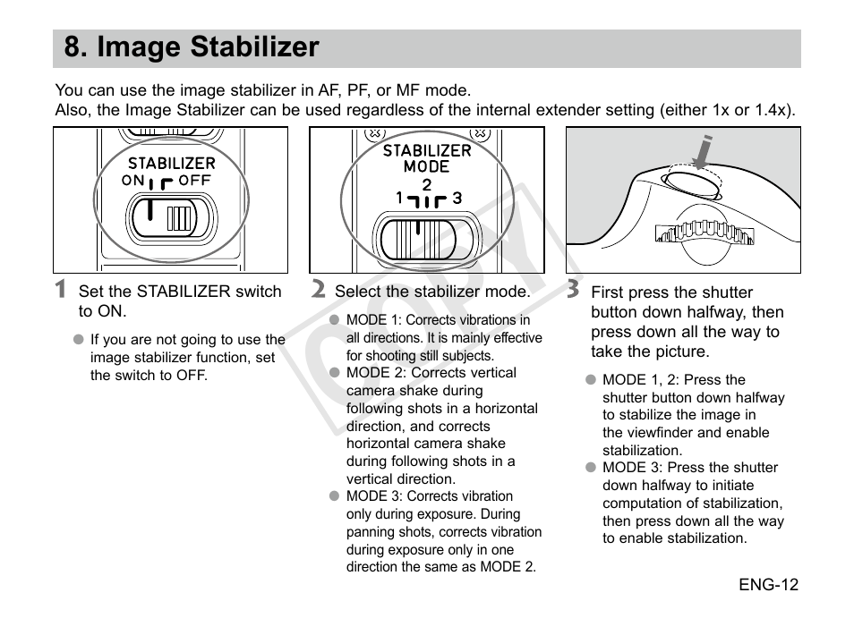 Cop y, Image stabilizer | Canon EF 200-400mm f4L IS USM Extender 1.4x User Manual | Page 13 / 29