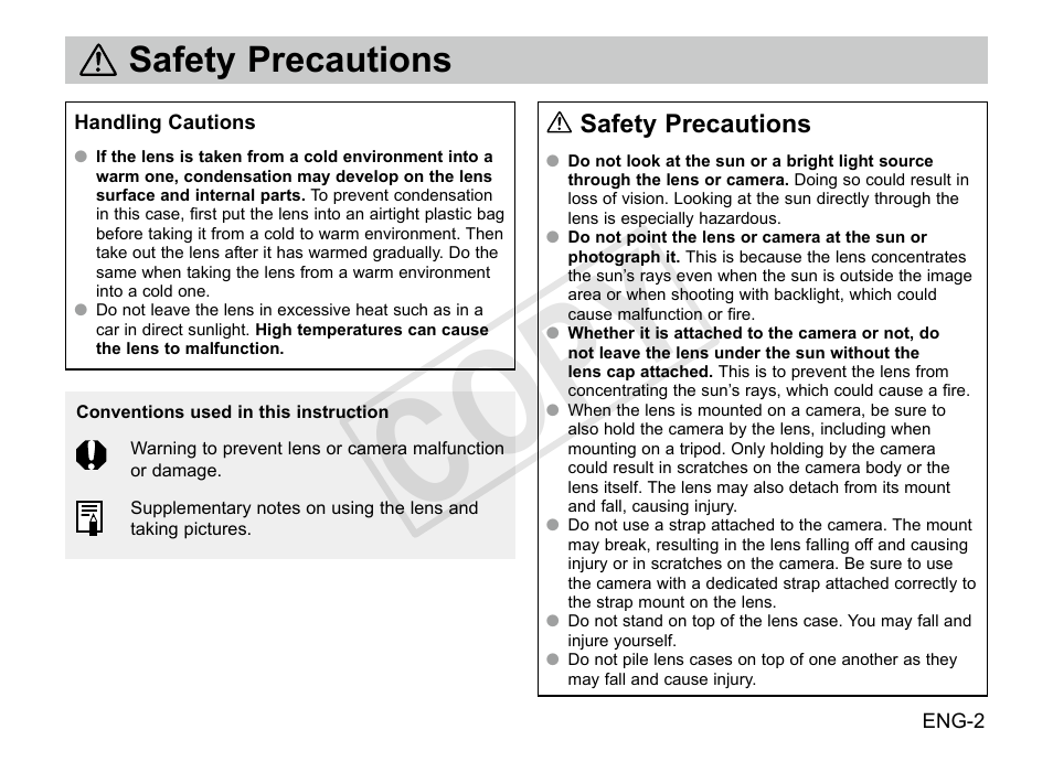 Cop y, Safety precautions | Canon EF 200-400mm f4L IS USM Extender 1.4x User Manual | Page 3 / 29