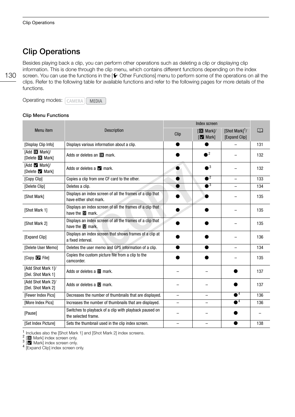 Clip operations, Clip operations 130, Cop y | Canon EOS C300 PL User Manual | Page 130 / 194