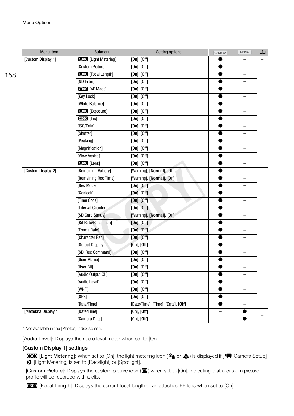Cop y | Canon EOS C300 PL User Manual | Page 158 / 194