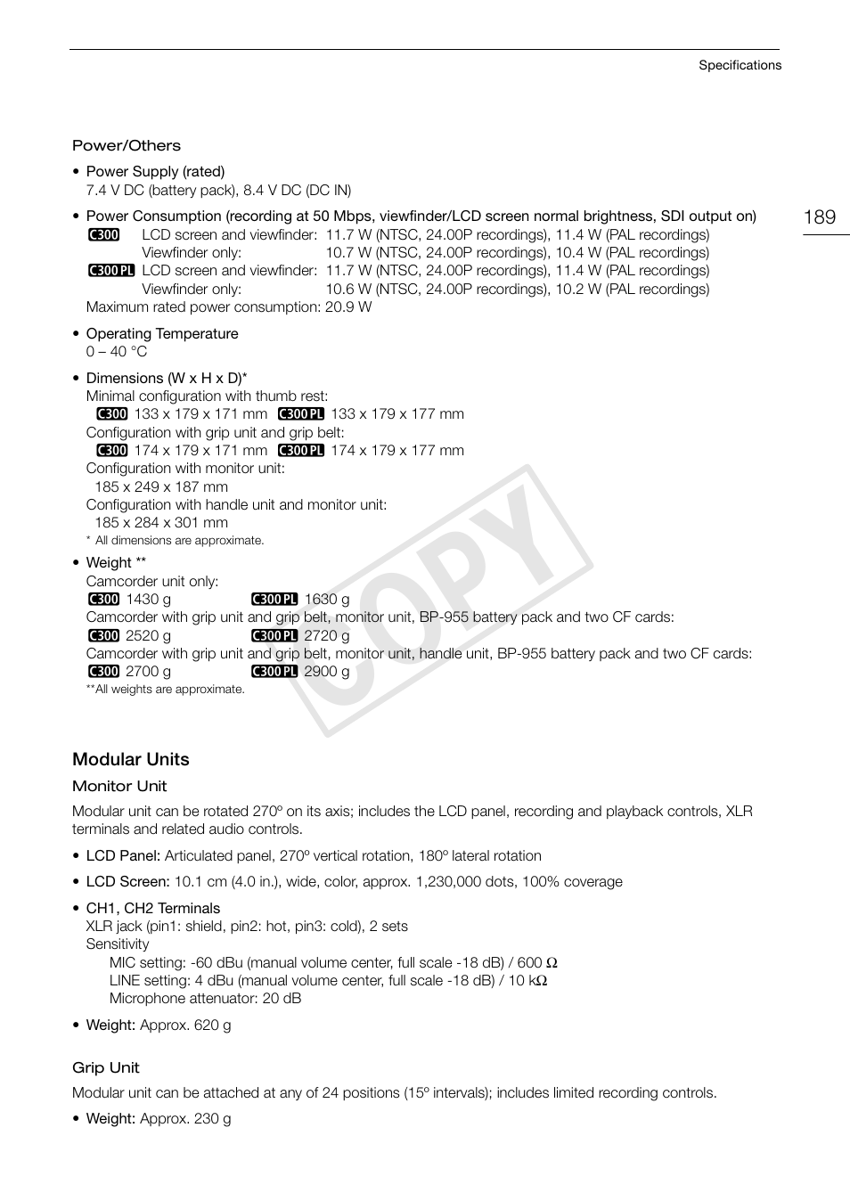 Cop y | Canon EOS C300 PL User Manual | Page 189 / 194