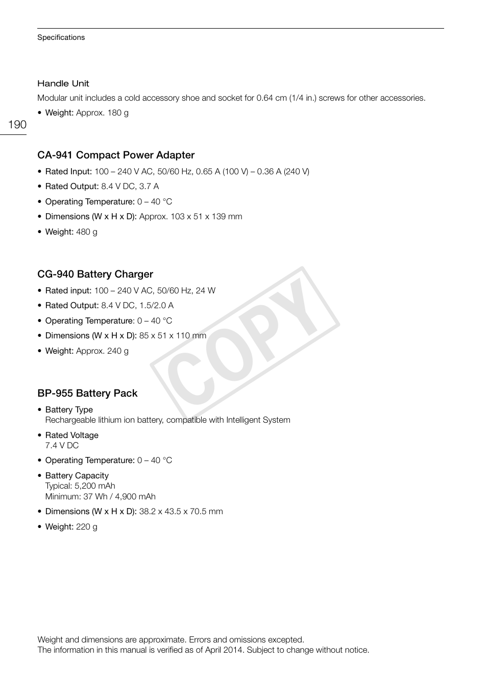 Cop y | Canon EOS C300 PL User Manual | Page 190 / 194