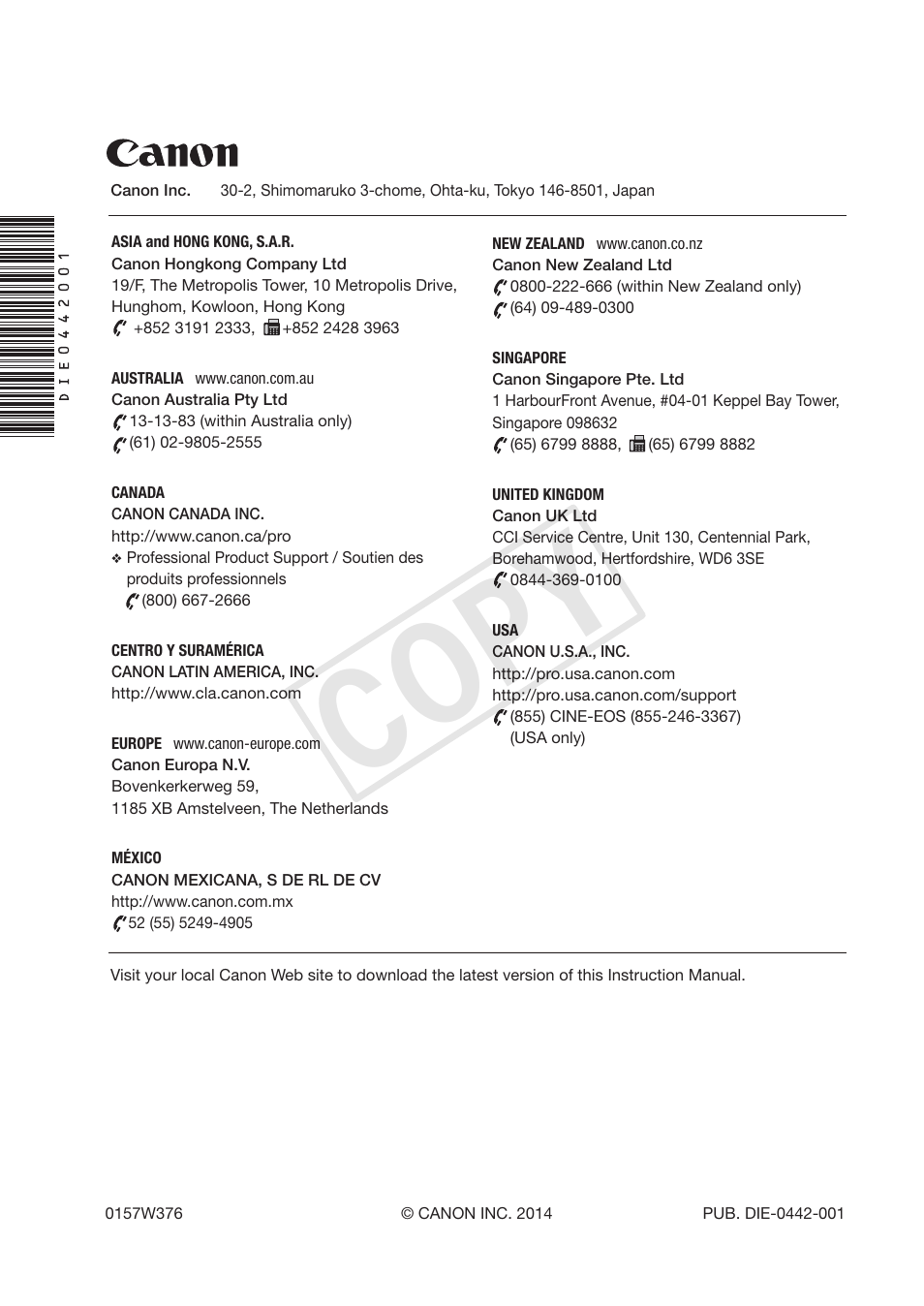 Cop y | Canon EOS C300 PL User Manual | Page 194 / 194