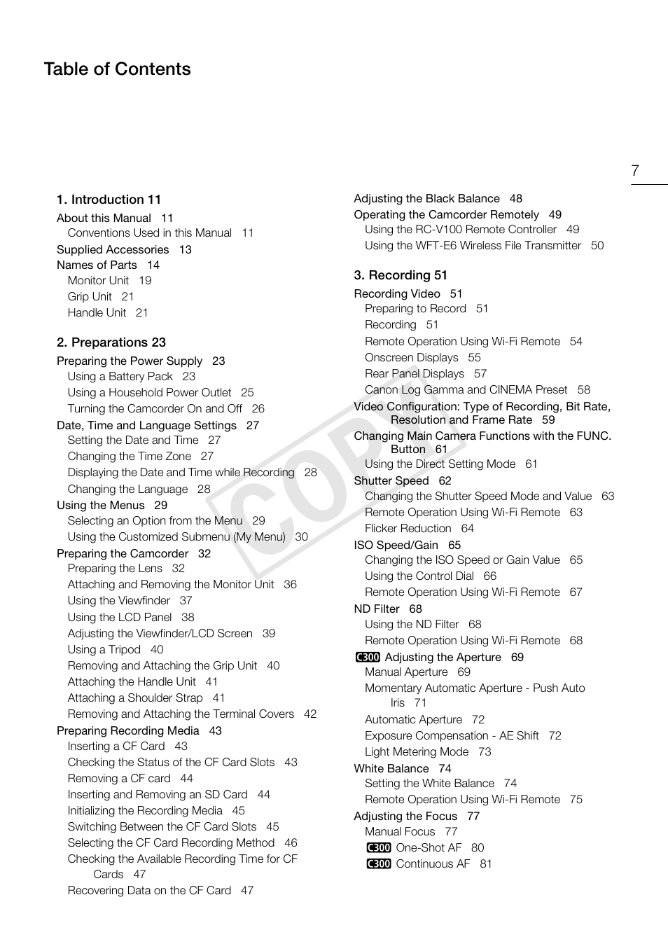 Canon EOS C300 PL User Manual | Page 7 / 194