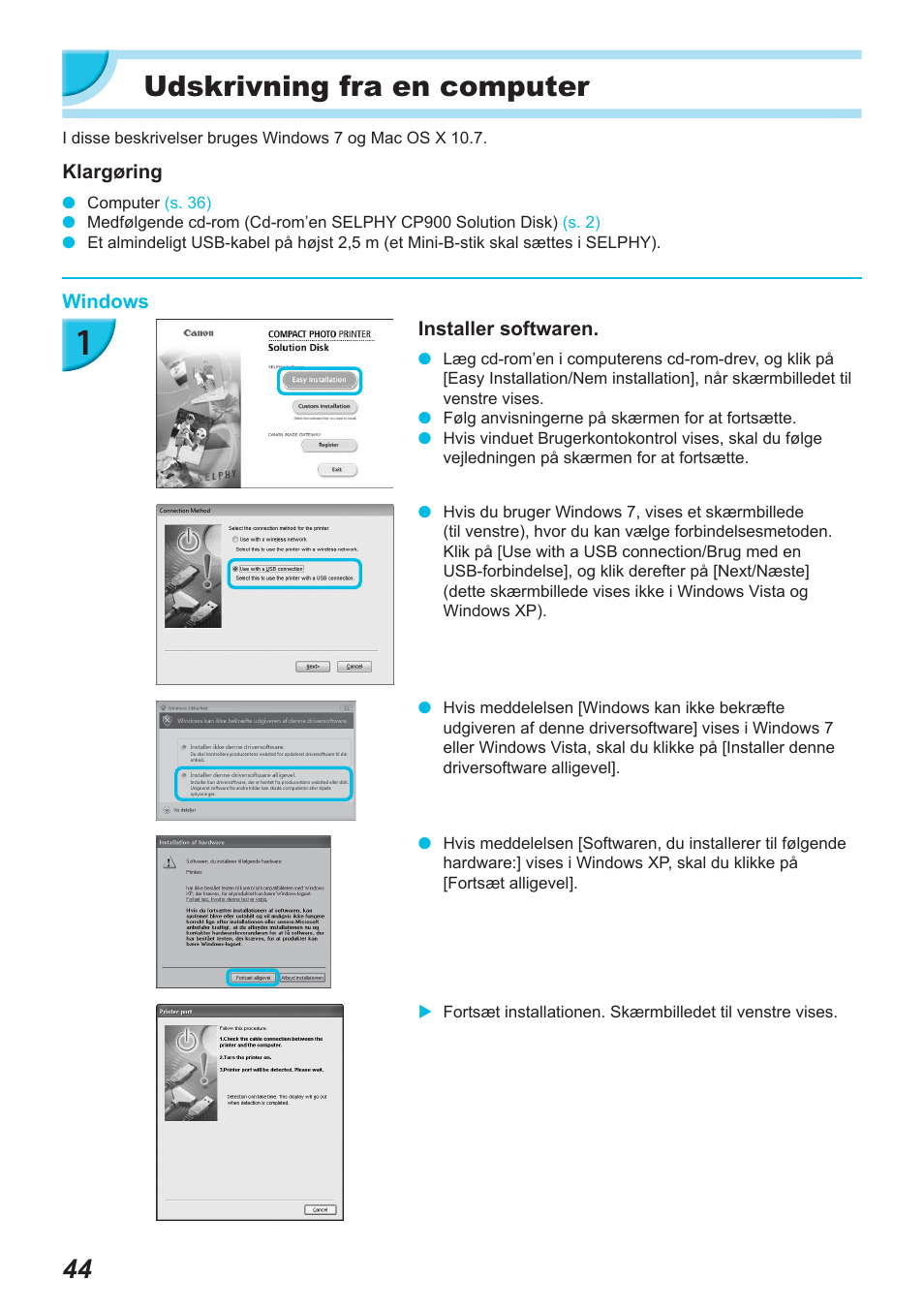 Udskrivning fra en computer | Canon SELPHY CP900 User Manual | Page 101 / 514