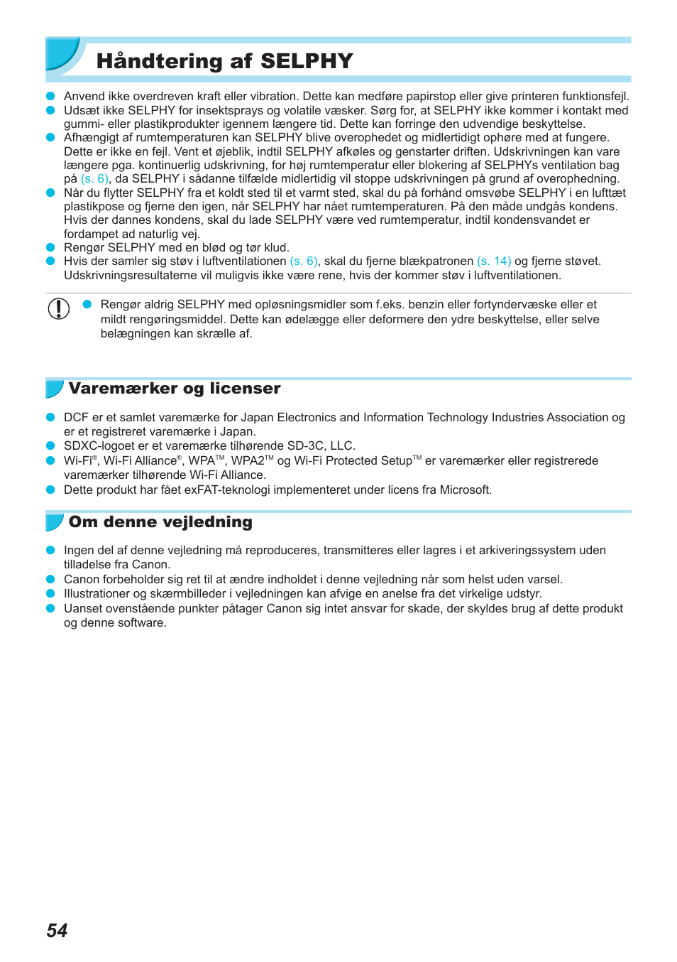 Håndtering af selphy, Varemærker og licenser, Om denne vejledning | Canon SELPHY CP900 User Manual | Page 111 / 514