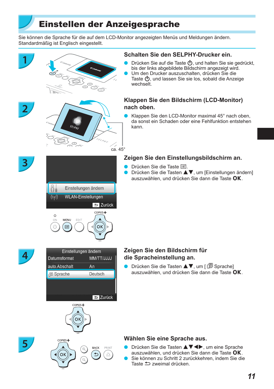 Einstellen der anzeigesprache | Canon SELPHY CP900 User Manual | Page 124 / 514