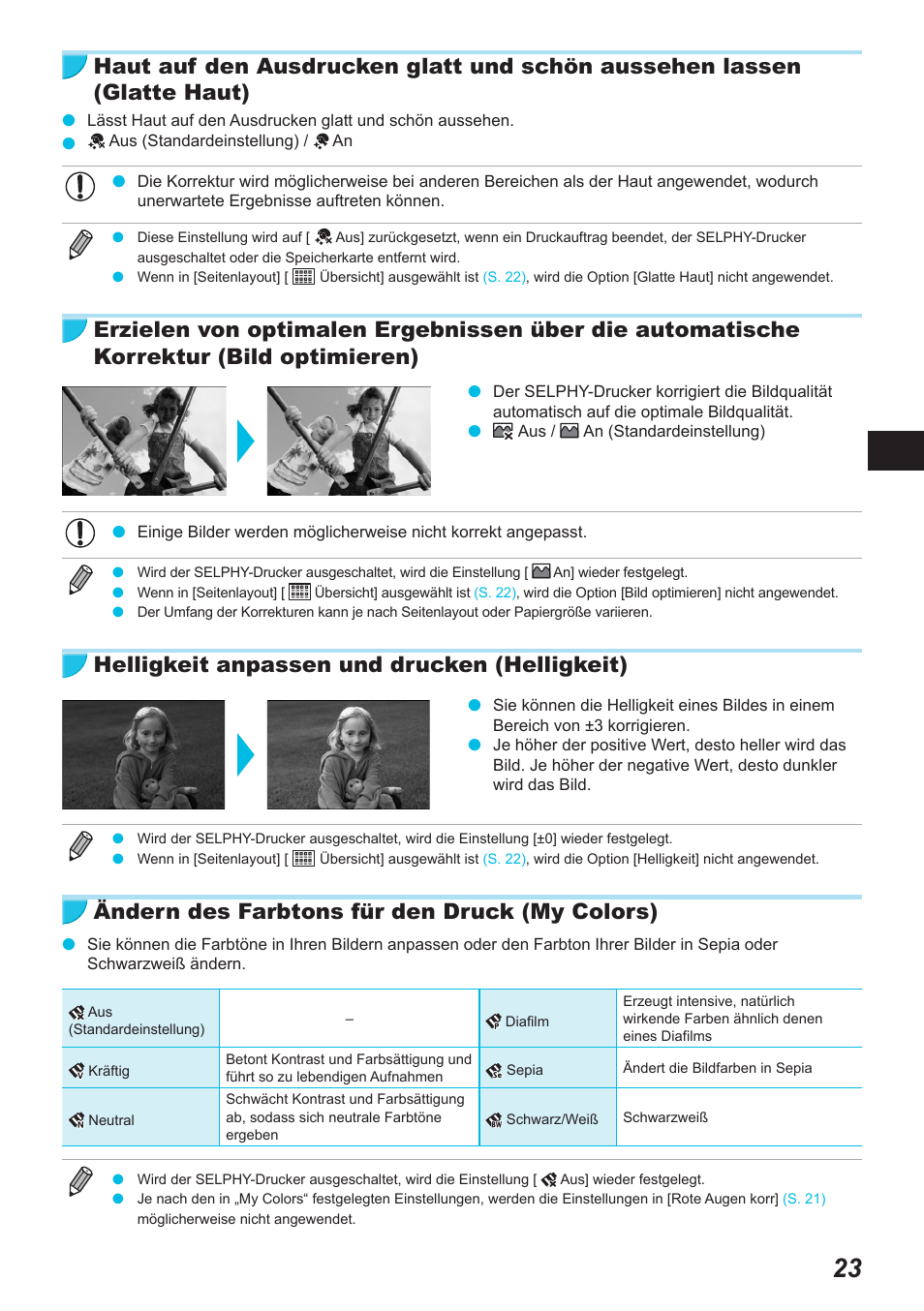 Helligkeit anpassen und drucken (helligkeit), Ändern des farbtons für den druck (my colors) | Canon SELPHY CP900 User Manual | Page 136 / 514