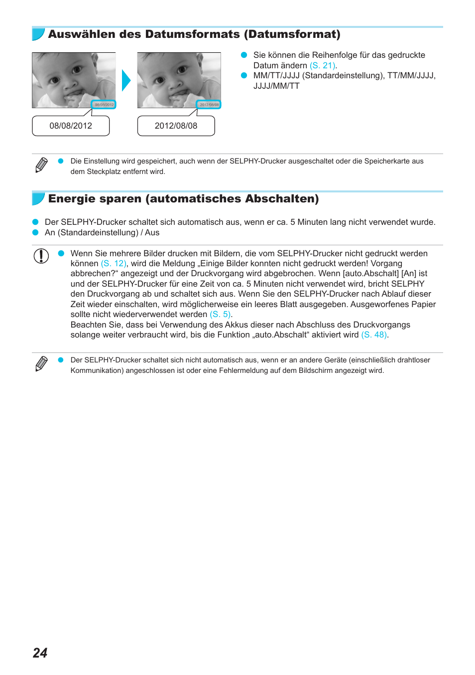 Auswählen des datumsformats (datumsformat), Energie sparen (automatisches abschalten) | Canon SELPHY CP900 User Manual | Page 137 / 514