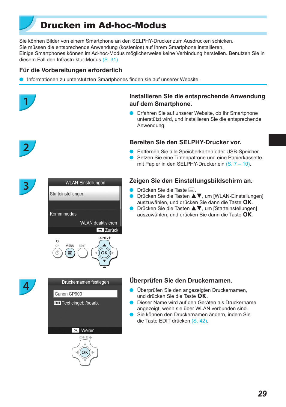 Drucken im ad-hoc-modus | Canon SELPHY CP900 User Manual | Page 142 / 514