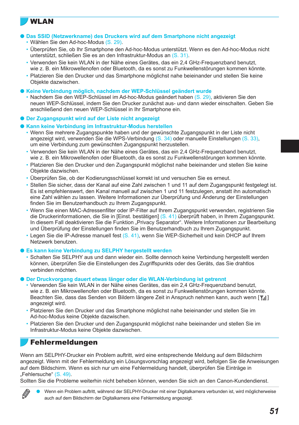 Wlan, Fehlermeldungen | Canon SELPHY CP900 User Manual | Page 164 / 514