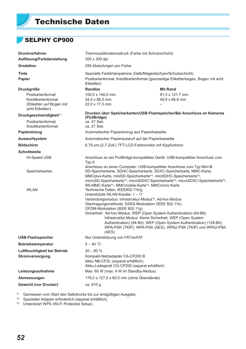 Technische daten, Selphy cp900 | Canon SELPHY CP900 User Manual | Page 165 / 514