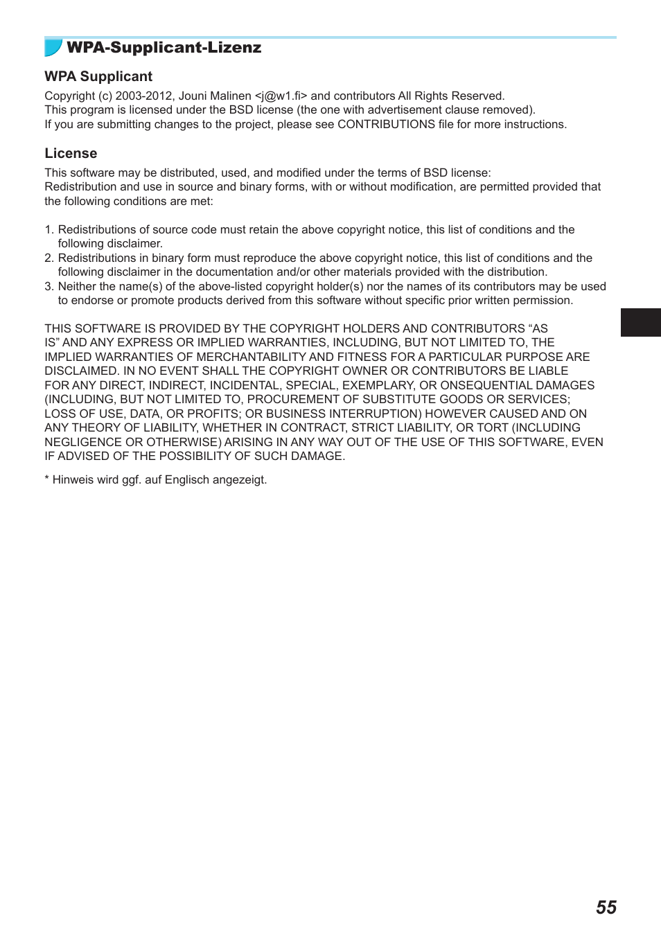 Wpa-supplicant-lizenz | Canon SELPHY CP900 User Manual | Page 168 / 514