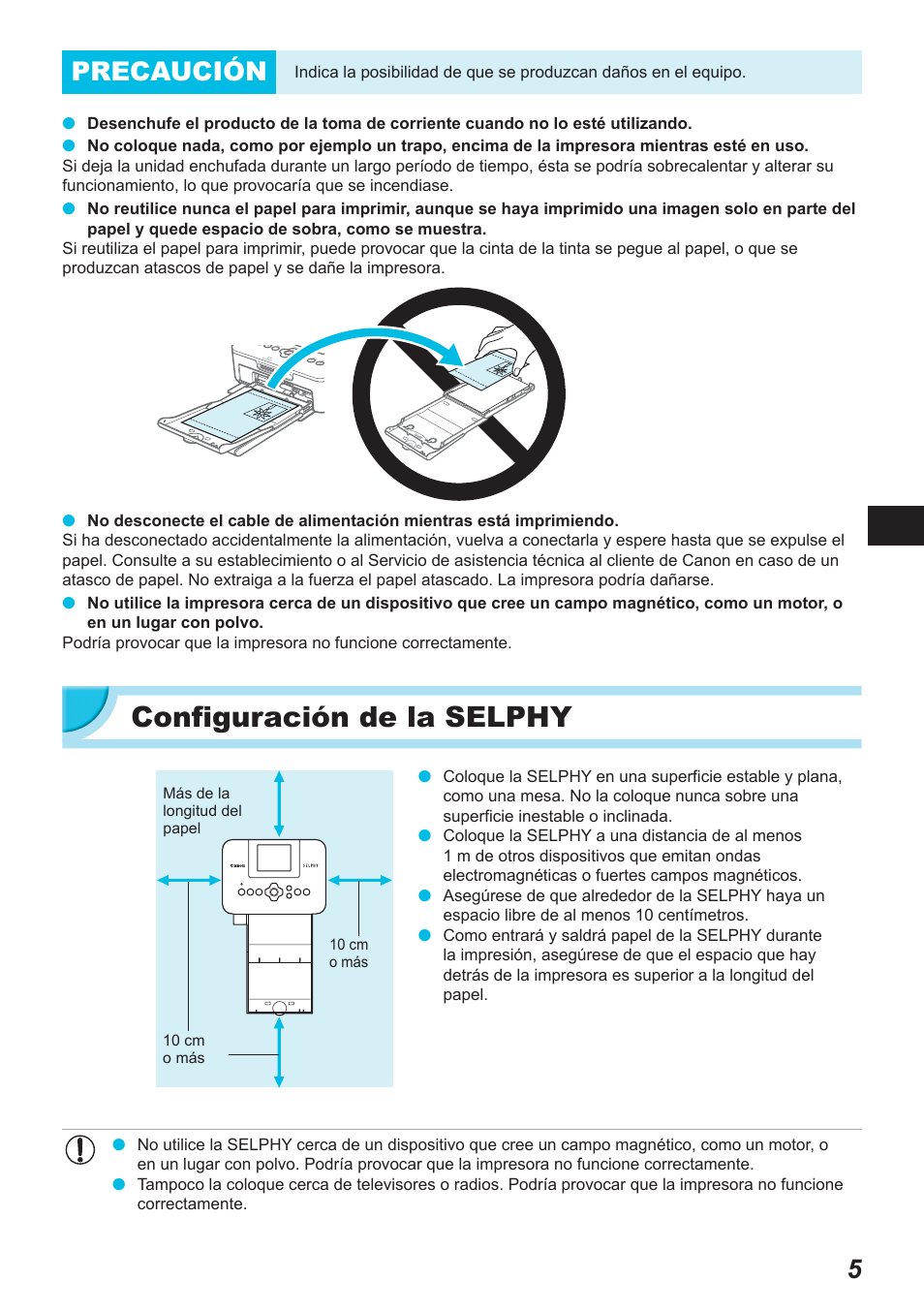 Configuración de la selphy, 5precaución | Canon SELPHY CP900 User Manual | Page 174 / 514