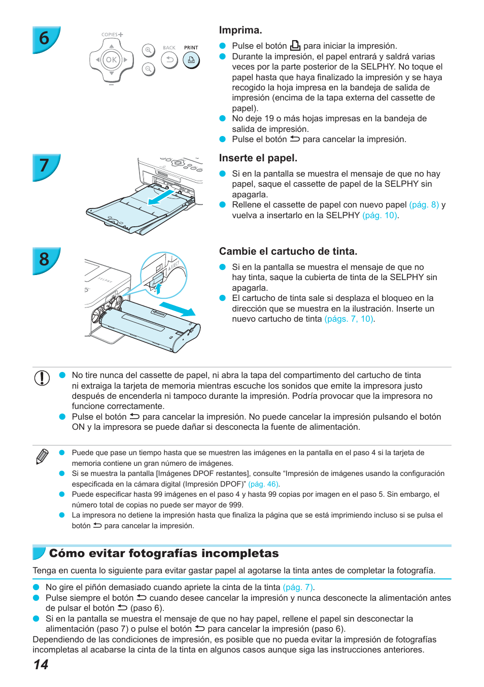 Cómo evitar fotografías incompletas | Canon SELPHY CP900 User Manual | Page 183 / 514